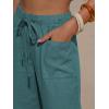 image:imageEXLURA Womens Summer Faux Linen Striped Barrel Pants Comfy Drawstring Capri Pant with Pockets Beach Vacation Lounge TrousersSolid Lake Blue