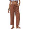 image:imageEXLURA Womens Summer Faux Linen Striped Barrel Pants Comfy Drawstring Capri Pant with Pockets Beach Vacation Lounge TrousersSolid Caramel