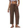 image:imageEXLURA Womens Summer Faux Linen Striped Barrel Pants Comfy Drawstring Capri Pant with Pockets Beach Vacation Lounge TrousersSolid Coffee