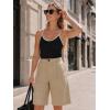 image:imageEXLURA Women Bermuda Shorts Knee Length Cotton Faux Linen Shorts Work Office Outfits Summer Beach High Waisted Shorts PocketsApricot