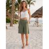 image:imageEXLURA Women Bermuda Shorts Knee Length Cotton Faux Linen Shorts Work Office Outfits Summer Beach High Waisted Shorts PocketsArmy Green