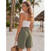 image:imageEXLURA Women Bermuda Shorts Knee Length Cotton Faux Linen Shorts Work Office Outfits Summer Beach High Waisted Shorts PocketsArmy Green