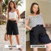 image:imageEXLURA Women Bermuda Shorts Knee Length Cotton Faux Linen Shorts Work Office Outfits Summer Beach High Waisted Shorts PocketsBlack