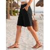 image:imageEXLURA Women Bermuda Shorts Knee Length Cotton Faux Linen Shorts Work Office Outfits Summer Beach High Waisted Shorts PocketsBlack