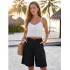 image:imageEXLURA Women Bermuda Shorts Knee Length Cotton Faux Linen Shorts Work Office Outfits Summer Beach High Waisted Shorts PocketsBlack