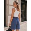 image:imageEXLURA Women Bermuda Shorts Knee Length Cotton Faux Linen Shorts Work Office Outfits Summer Beach High Waisted Shorts PocketsNavy Blue