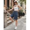image:imageEXLURA Women Bermuda Shorts Knee Length Cotton Faux Linen Shorts Work Office Outfits Summer Beach High Waisted Shorts PocketsNavy Blue