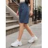 image:imageEXLURA Women Bermuda Shorts Knee Length Cotton Faux Linen Shorts Work Office Outfits Summer Beach High Waisted Shorts PocketsNavy Blue