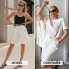 image:imageEXLURA Women Bermuda Shorts Knee Length Cotton Faux Linen Shorts Work Office Outfits Summer Beach High Waisted Shorts PocketsWhite