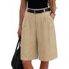 image:imageEXLURA Women Bermuda Shorts Knee Length Cotton Faux Linen Shorts Work Office Outfits Summer Beach High Waisted Shorts PocketsApricot