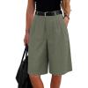 image:imageEXLURA Women Bermuda Shorts Knee Length Cotton Faux Linen Shorts Work Office Outfits Summer Beach High Waisted Shorts PocketsArmy Green