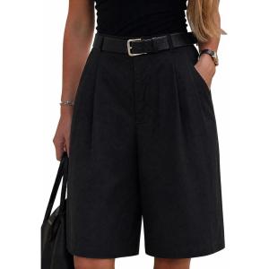 image:imageEXLURA Women Bermuda Shorts Knee Length Cotton Faux Linen Shorts Work Office Outfits Summer Beach High Waisted Shorts PocketsBlack