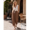image:imageEXLURA Women Cotton Lace Trim Wide Leg Pants Summer Casual Cropped Drawstring Elastic Waist Lightweight Trousers with PocketsBrown
