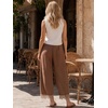 image:imageEXLURA Women Cotton Lace Trim Wide Leg Pants Summer Casual Cropped Drawstring Elastic Waist Lightweight Trousers with PocketsBrown