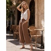image:imageEXLURA Women Cotton Lace Trim Wide Leg Pants Summer Casual Cropped Drawstring Elastic Waist Lightweight Trousers with PocketsBrown