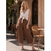 image:imageEXLURA Women Cotton Lace Trim Wide Leg Pants Summer Casual Cropped Drawstring Elastic Waist Lightweight Trousers with PocketsBrown