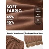 image:imageEXLURA Women Cotton Lace Trim Wide Leg Pants Summer Casual Cropped Drawstring Elastic Waist Lightweight Trousers with PocketsBrown