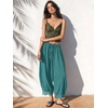 image:imageEXLURA Women Cotton Lace Trim Wide Leg Pants Summer Casual Cropped Drawstring Elastic Waist Lightweight Trousers with PocketsLake Blue