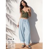 image:imageEXLURA Women Cotton Lace Trim Wide Leg Pants Summer Casual Cropped Drawstring Elastic Waist Lightweight Trousers with PocketsLight Blue