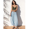 image:imageEXLURA Women Cotton Lace Trim Wide Leg Pants Summer Casual Cropped Drawstring Elastic Waist Lightweight Trousers with PocketsLight Blue