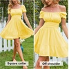image:imageEXLURA Womens 2026 Summer Short Puff Sleeve Casual Short Mini Dresses Tie Back Square Neck ALine SundressYellow