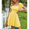image:imageEXLURA Womens 2026 Summer Short Puff Sleeve Casual Short Mini Dresses Tie Back Square Neck ALine SundressYellow