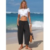 image:imageEXLURA Womens Cotton Faux Linen Gingham Barrel Capri Pants Plaid Palazzo Trousers Harem Pants Pockets Summer Beach VacationBlack