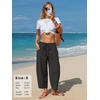 image:imageEXLURA Womens Cotton Faux Linen Gingham Barrel Capri Pants Plaid Palazzo Trousers Harem Pants Pockets Summer Beach VacationBlack
