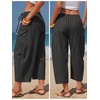 image:imageEXLURA Womens Cotton Faux Linen Gingham Barrel Capri Pants Plaid Palazzo Trousers Harem Pants Pockets Summer Beach VacationBlack