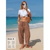 image:imageEXLURA Womens Cotton Faux Linen Gingham Barrel Capri Pants Plaid Palazzo Trousers Harem Pants Pockets Summer Beach VacationCoffee