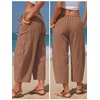 image:imageEXLURA Womens Cotton Faux Linen Gingham Barrel Capri Pants Plaid Palazzo Trousers Harem Pants Pockets Summer Beach VacationCoffee