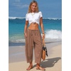 image:imageEXLURA Womens Cotton Faux Linen Gingham Barrel Capri Pants Plaid Palazzo Trousers Harem Pants Pockets Summer Beach VacationCoffee