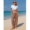 image:imageEXLURA Womens Cotton Faux Linen Gingham Barrel Capri Pants Plaid Palazzo Trousers Harem Pants Pockets Summer Beach VacationCoffee