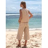 image:imageEXLURA Womens Summer 100 Cotton 2 Piece Outfits Striped Sleeveless Top Capri Wide Leg Pants Sets Faux Linen Beach VacationBrown White Plaid