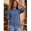 image:imageEXLURA Womens Summer Oversized Lace Trim T Shirts 2026 Casual Half Sleeve Asymmetrical Hem Tops Loose Crewneck Tunic BlouseBlue