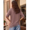 image:imageEXLURA Womens Summer Oversized Lace Trim T Shirts 2026 Casual Half Sleeve Asymmetrical Hem Tops Loose Crewneck Tunic BlouseBrown