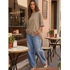 image:imageEXLURA Womens Summer Oversized Lace Trim T Shirts 2026 Casual Half Sleeve Asymmetrical Hem Tops Loose Crewneck Tunic BlouseKhaki