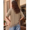 image:imageEXLURA Womens Summer Oversized Lace Trim T Shirts 2026 Casual Half Sleeve Asymmetrical Hem Tops Loose Crewneck Tunic BlouseKhaki