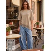 image:imageEXLURA Womens Summer Oversized Lace Trim T Shirts 2026 Casual Half Sleeve Asymmetrical Hem Tops Loose Crewneck Tunic BlouseKhaki