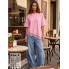 image:imageEXLURA Womens Summer Oversized Lace Trim T Shirts 2026 Casual Half Sleeve Asymmetrical Hem Tops Loose Crewneck Tunic BlousePink