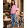 image:imageEXLURA Womens Summer Oversized Lace Trim T Shirts 2026 Casual Half Sleeve Asymmetrical Hem Tops Loose Crewneck Tunic BlousePink
