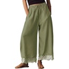 image:imageEXLURA Women Cotton Lace Trim Wide Leg Pants Summer Casual Cropped Drawstring Elastic Waist Lightweight Trousers with PocketsArmy Green
