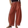 image:imageEXLURA Women Cotton Lace Trim Wide Leg Pants Summer Casual Cropped Drawstring Elastic Waist Lightweight Trousers with PocketsCaramel
