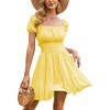 image:imageEXLURA Womens 2026 Summer Short Puff Sleeve Casual Short Mini Dresses Tie Back Square Neck ALine SundressYellow