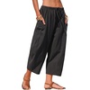 image:imageEXLURA Womens Cotton Faux Linen Gingham Barrel Capri Pants Plaid Palazzo Trousers Harem Pants Pockets Summer Beach VacationBlack