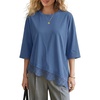 image:imageEXLURA Womens Summer Oversized Lace Trim T Shirts 2026 Casual Half Sleeve Asymmetrical Hem Tops Loose Crewneck Tunic BlouseBlue