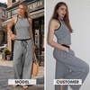 image:imageEXLURA Womens Cotton Summer 2 Piece Outfits Striped Halter Tops Matching Wide Leg Pant Sets Lounge Tracksuits Vacation TravelBlack