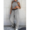 image:imageEXLURA Womens Cotton Summer 2 Piece Outfits Striped Halter Tops Matching Wide Leg Pant Sets Lounge Tracksuits Vacation TravelBlack