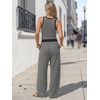 image:imageEXLURA Womens Cotton Summer 2 Piece Outfits Striped Halter Tops Matching Wide Leg Pant Sets Lounge Tracksuits Vacation TravelBlack Grey
