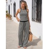 image:imageEXLURA Womens Cotton Summer 2 Piece Outfits Striped Halter Tops Matching Wide Leg Pant Sets Lounge Tracksuits Vacation TravelBlack Grey